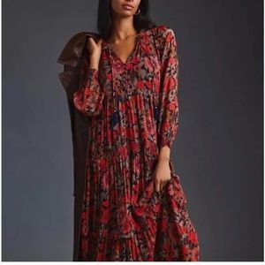 Anthropologie Women's Brown The Marais Printed Chiffon Maxi Dress